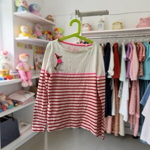 Mini Boden Dog Graphic Striped Long Sleeve Tee Sz 11-12 Red White Parisian